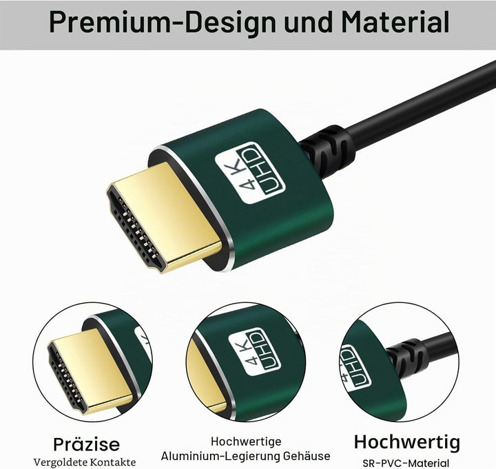 Thsucords Dünnes HDMI auf HDMI Kabel 3M 2 Stück, Ultradünnes und Flexibles HDMI Kabel, Unterstützt H