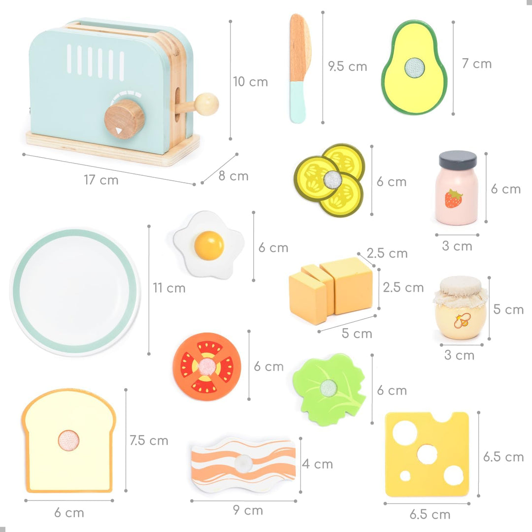 UMU® Holz Toaster & Sandwich Küchenspielzeug - inkl. Pop-up Toaster, Butter schneiden, Kinderküche Z