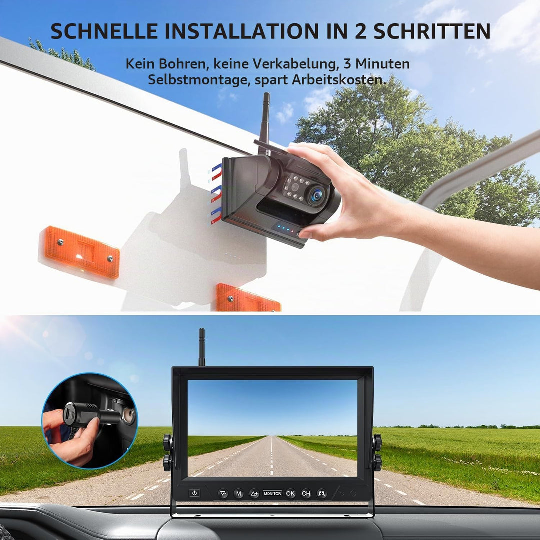 4 Magnetisch Solar Rückfahrkamera Kabellos, HD1080P, 9&