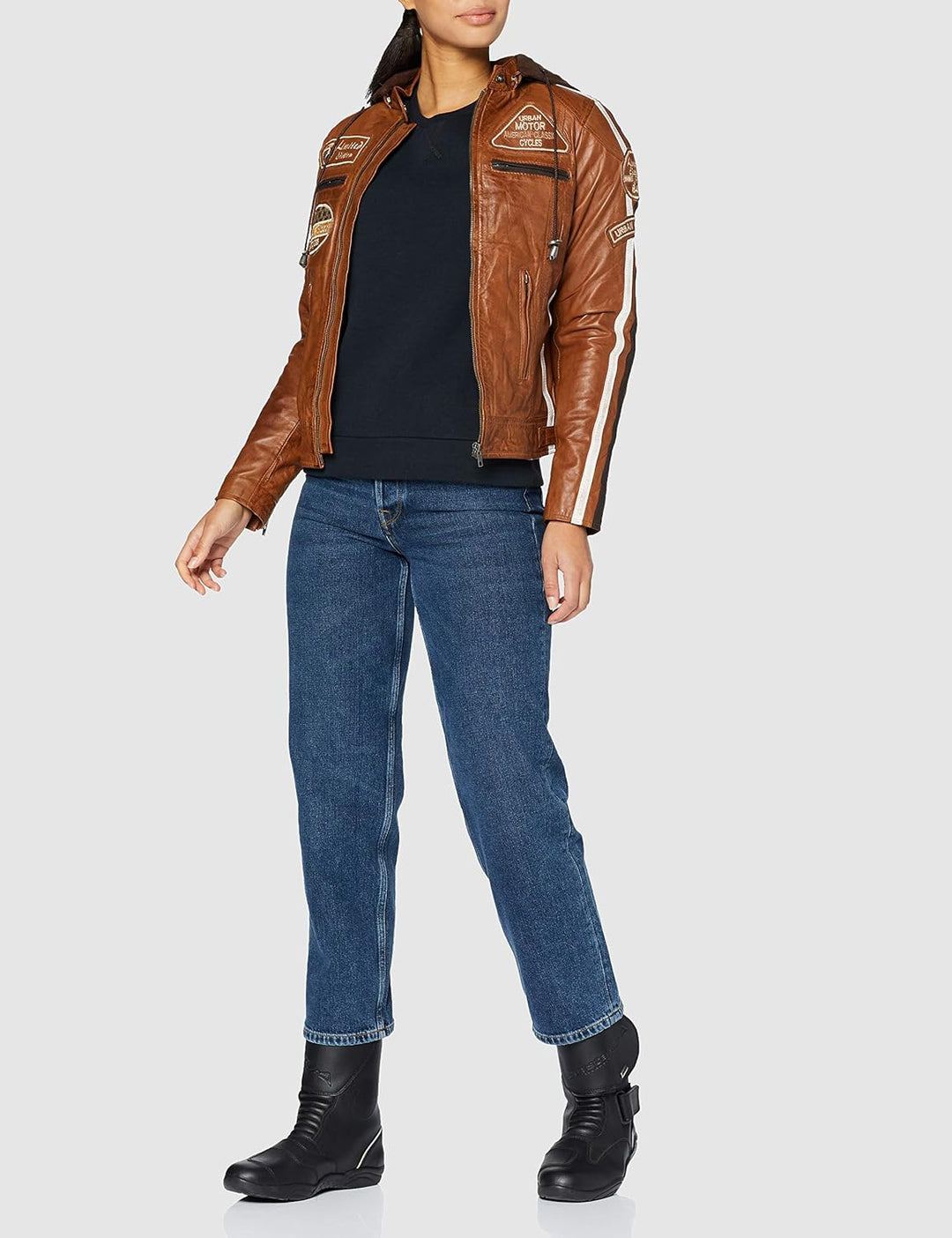 URBAN 5884 Motorradjacke Damen Mit Protektoren, Damenjacke aus Lammleder, Protektoren für Rücken, Sc