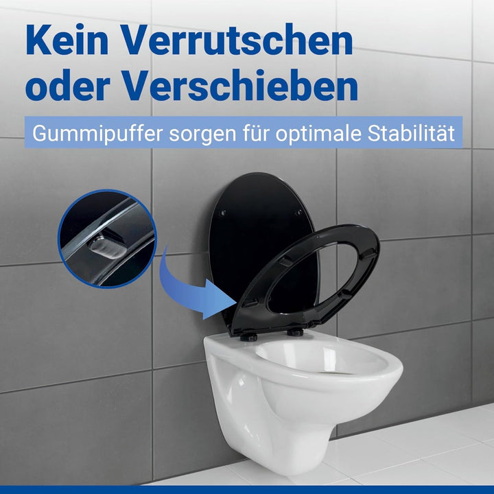 WENKO Premium WC-Sitz Kos Schwarz, Toilettendeckel mit Absenkautomatik und Fix-Clip Hygiene Befestig