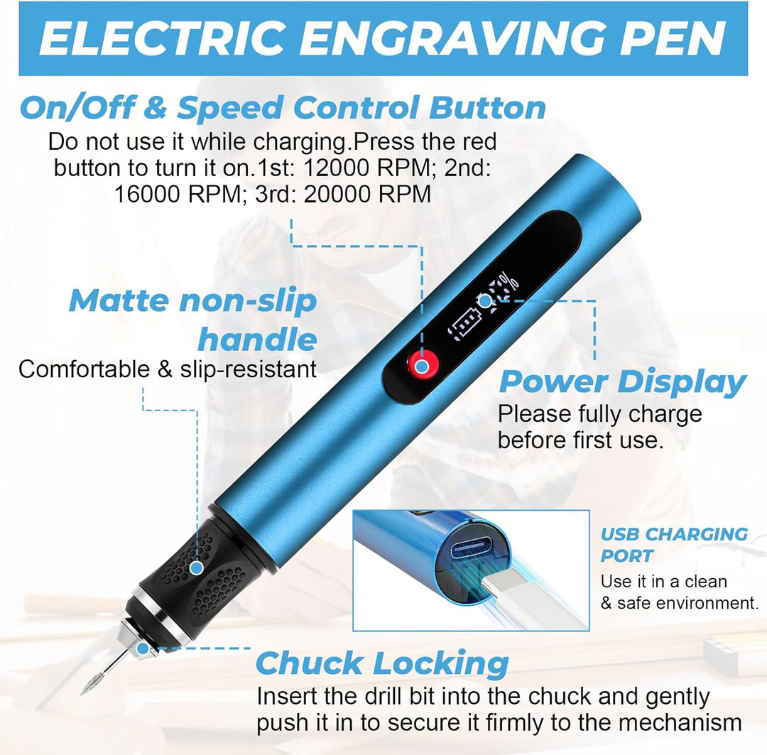 Flintronic Gravierstift, Kabelloser Elektrischer Gravierstift mit 30 Bits, Mini Gravierwerkzeug 3-Ga