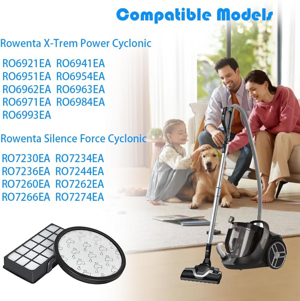 2 Sätze RO6921EA Filter, Ersatzfilter für Rowenta X-Trem Power Cyclonic/Silence Force Cyclonic Staub