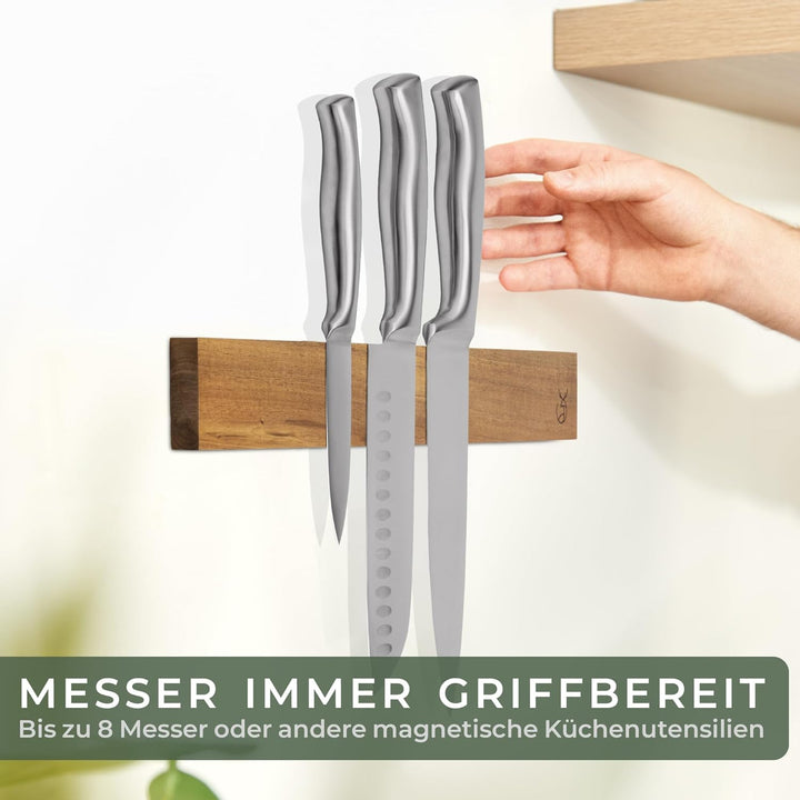 WALDWERK Magnetleiste Messer (40x5cm) - Magnetleiste aus edlem Akazienholz - Messerhalter magnetisch