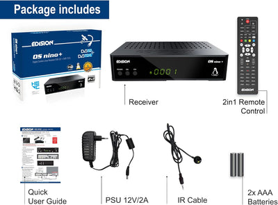 Edision OS NINO+ Full HD Linux E2 Combo-Receiver H.265/HEVC (1x DVB-S2, 1x DVB-T2/C, WLAN onboard, B