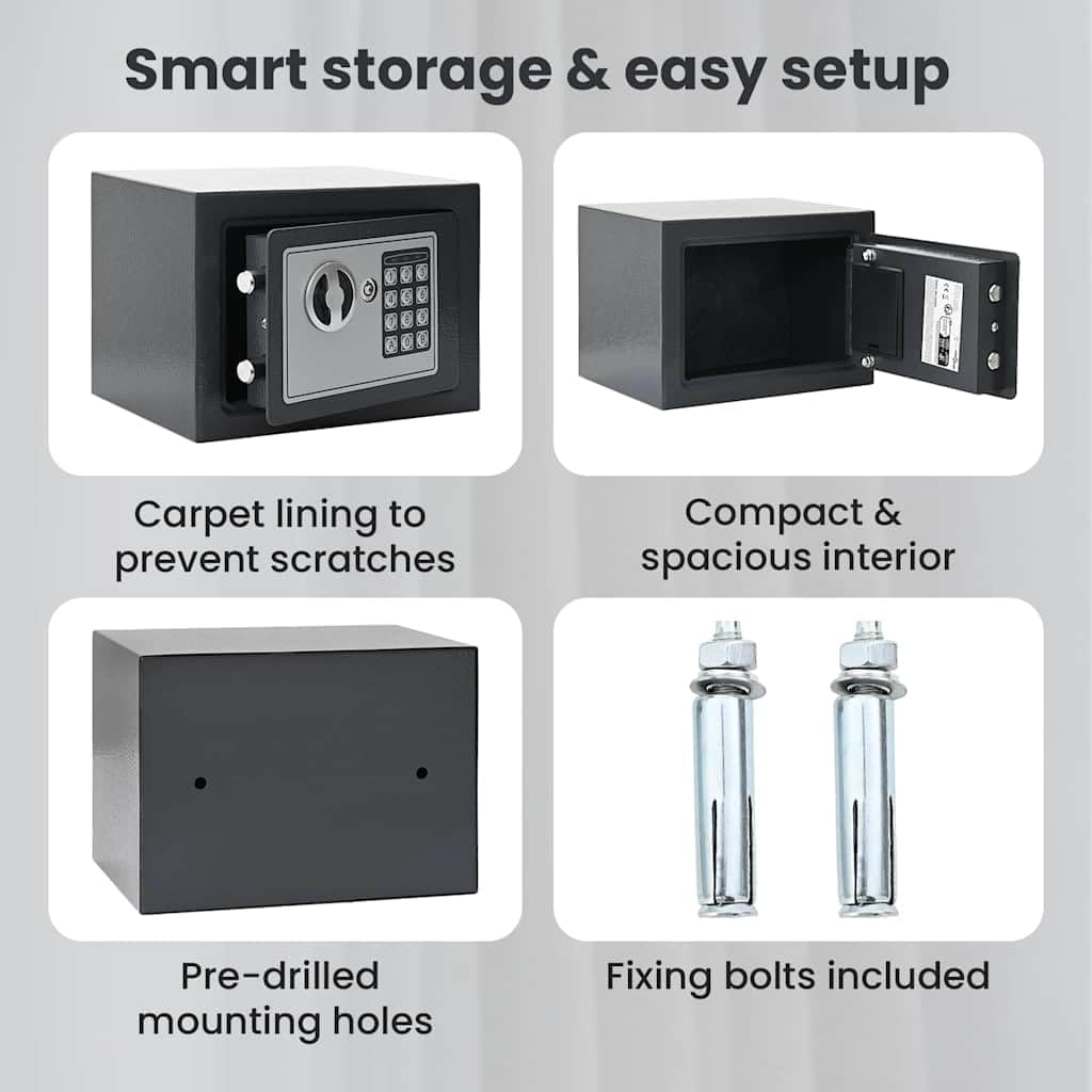 vidaXL Digitaler Safe mit Schloss Dunkelgrau 23 x 17 x 17 cm Stahl, Heim-Büro, moderner digitaler Sa