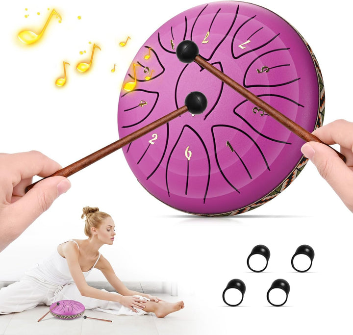 Steel Tongue Drum, 6 Zoll 11 Noten Zungentrommel Scheibentrommel Steel Pan Töne Schlaginstrument Han