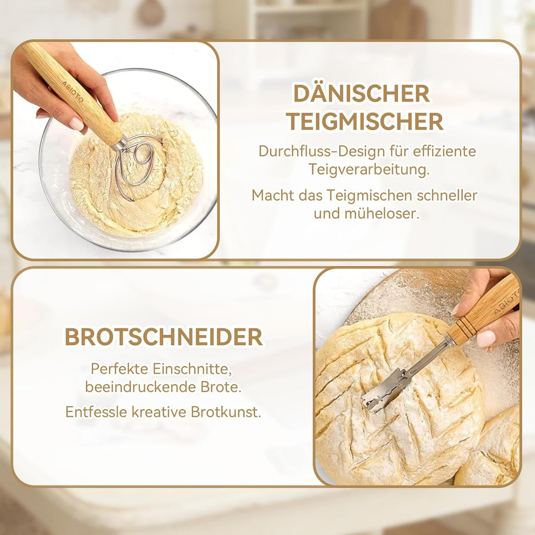 Sauerteig Starter Set, 13 Stück Gärkorb Brot Set 23cm Gärkörbchen Rattan Komplettset Brot Backen Zub