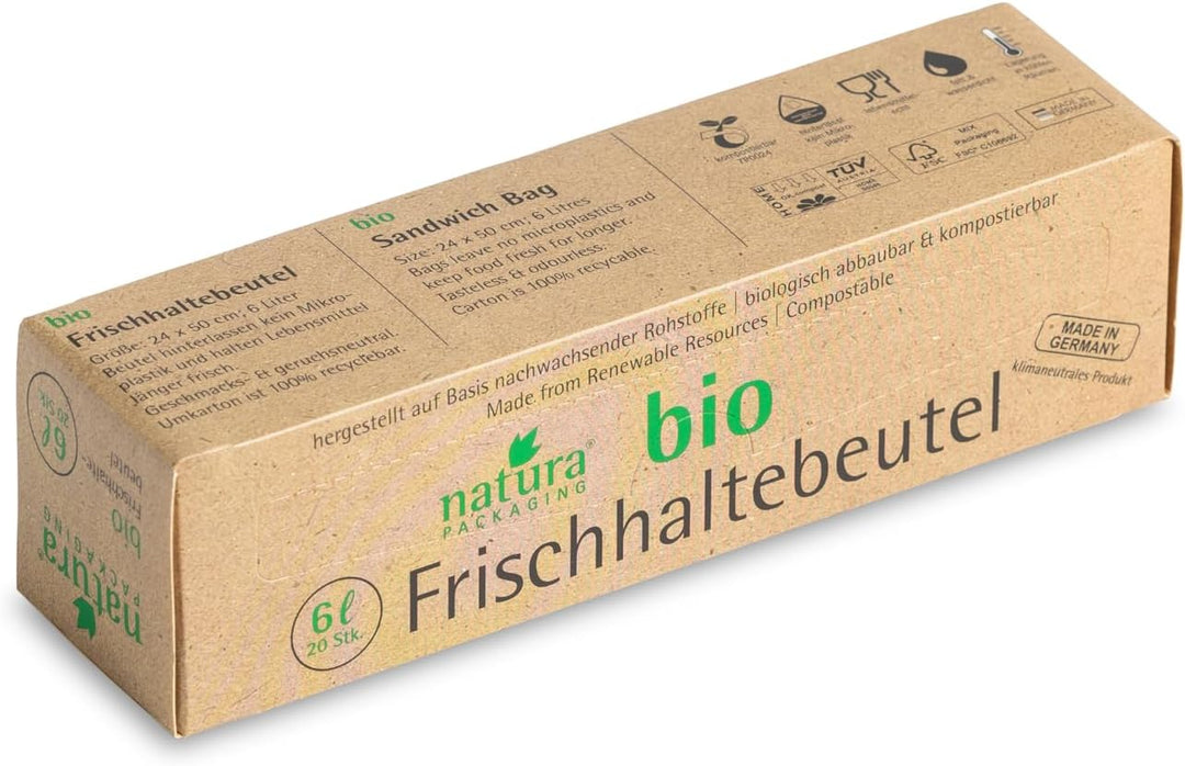 bioMat Kompostierbare Frischhaltebeutel 6l, 60 Stk. Gefrierbeutel, Premium-Qualität, Klimaneutral, M