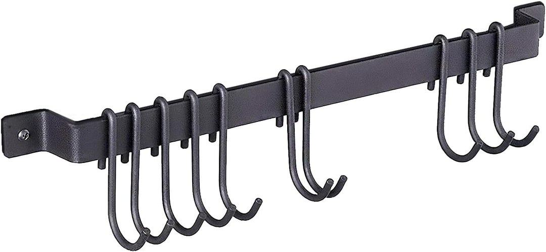 Küchenschiene Wandmontage aus Schwarzem Eisen mit 10 S-Haken (43,5 cm) – Utensilienregal, Hängende P