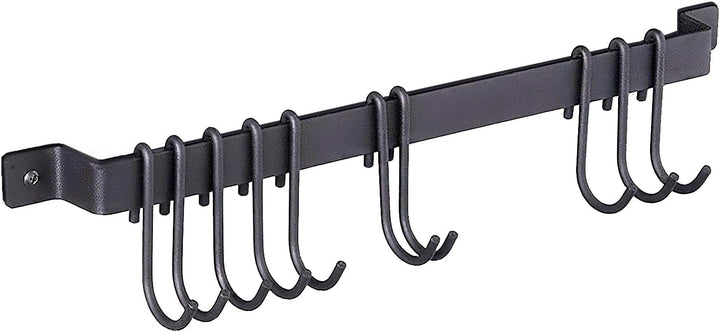 Küchenschiene Wandmontage aus Schwarzem Eisen mit 10 S-Haken (43,5 cm) – Utensilienregal, Hängende P