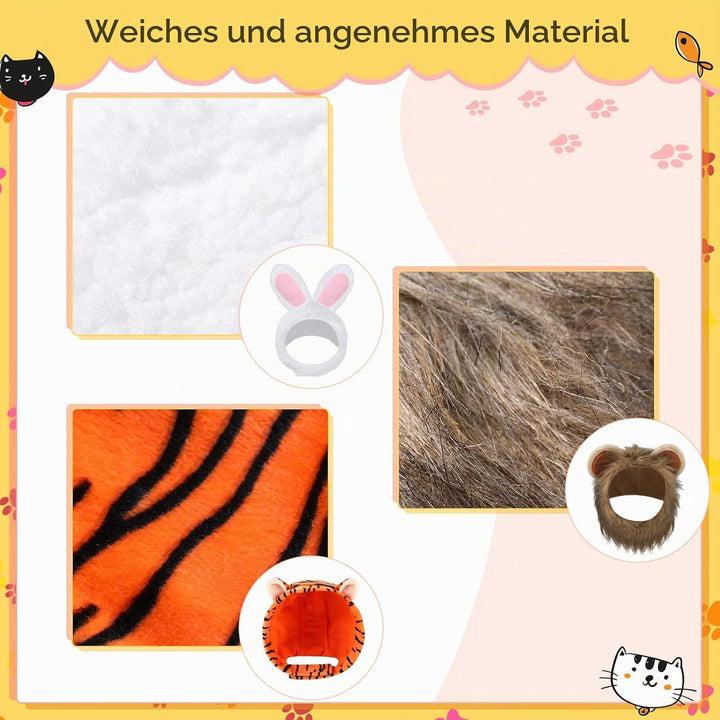 5 Stück Katzenhut Entzückendes Kostüm Hasenhut mit Ohren Lustige Mähne Katzenhut für Katzen und klei