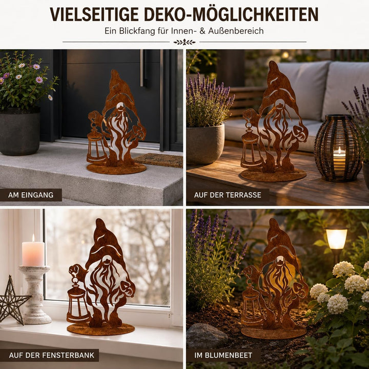 Terma Stahldesign Rostfigur Gartenfigur Zwerg 40 cm Winterzwerg Wichtel tolle gartendeko aus Rost-Me