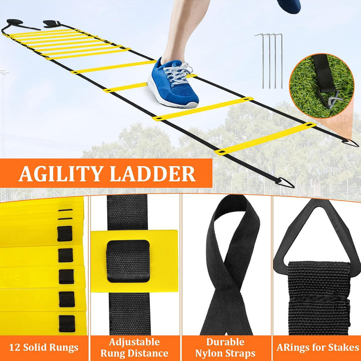 Fussball Training Set mit 6m Agility Leiter & 12 Hütchen – Koordinationstraining für Jugendliche und