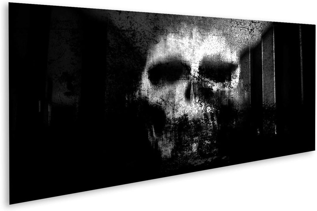 islandburner Bild auf Leinwand Horror Schädel Schwarzweiss Horror Hintergrund Für Halloween Und Film