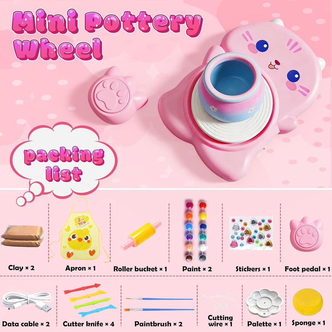 Skirfy Mini-Töpferscheiben-Maschinen-Set für Anfänger und Kinder, mit Licht, elektrisches Keramikrad