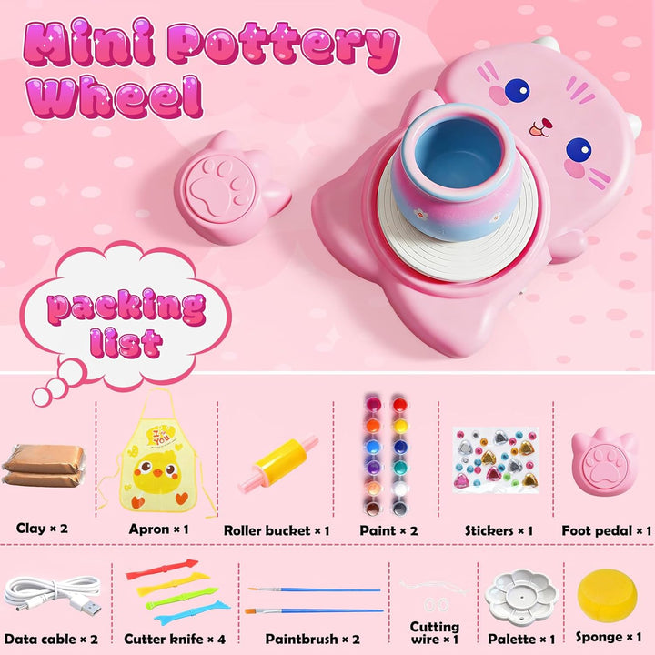 Skirfy Mini-Töpferscheiben-Maschinen-Set für Anfänger und Kinder, mit Licht, elektrisches Keramikrad