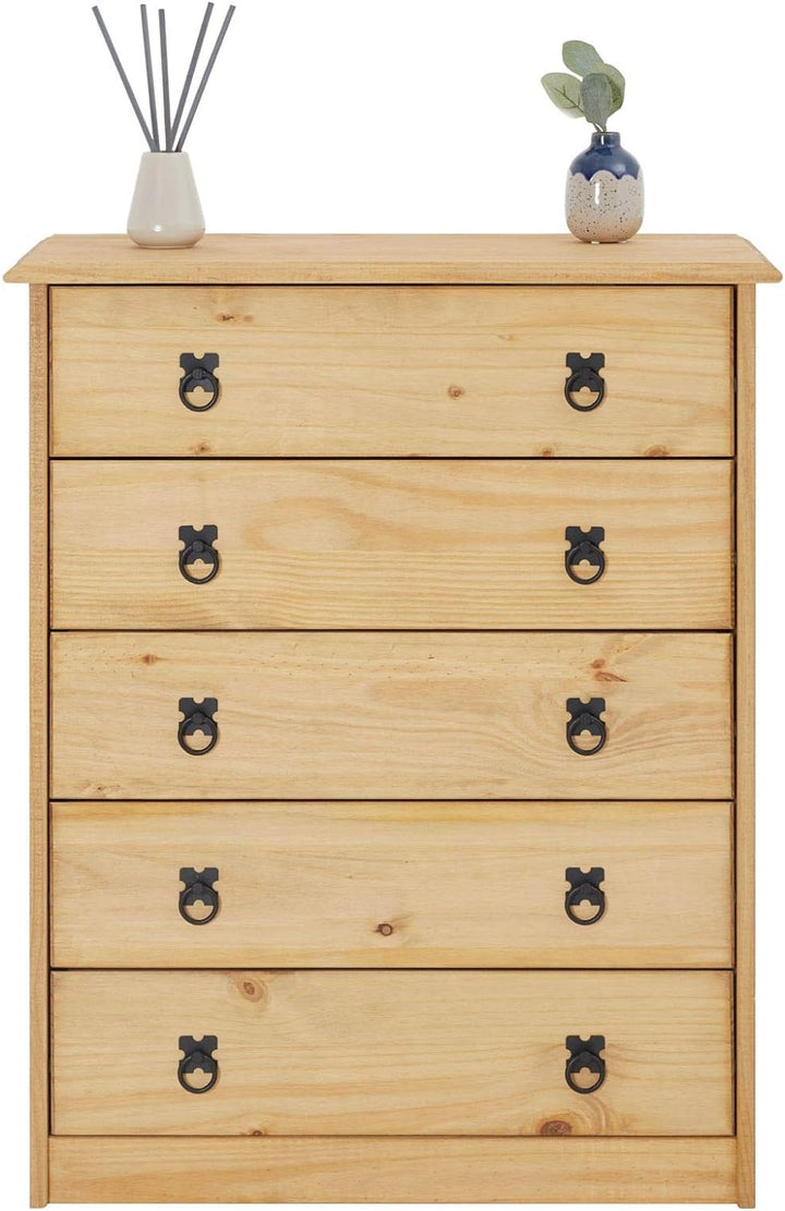 CARO-Möbel Kommode Barrio mit 5 Schubladen I Sideboard aus massiver Kiefer I gebeizter und gewachste