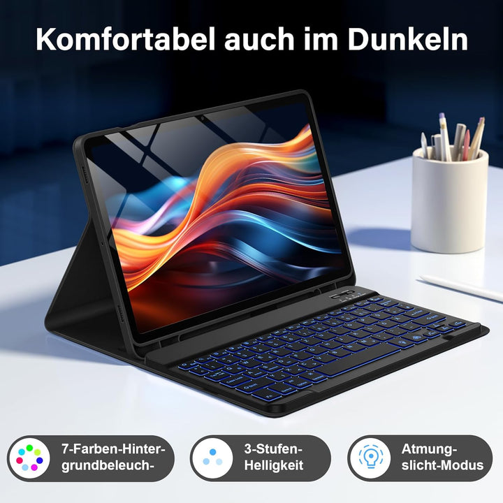 Vobafe Tastatur Hülle für Samsung Galaxy Tab S10 Lite/S10 FE/S9 FE 10.9 Zoll/Tab S9 11 Zoll, 7-Farbe