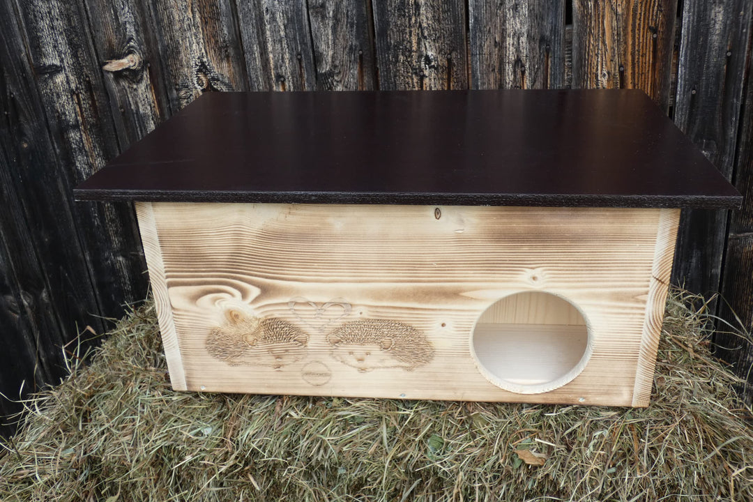 Grosses Geflammtes Premium Igelhaus 62cm x 40cm x 29cm Igelhotel 20mm Vollholz Winterfest Kein Bausa