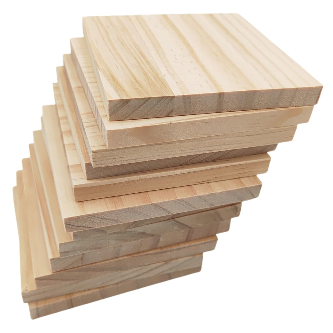 12 Stück Unlackierte quadratische Holzblöcke zum Basteln, 10 x 10 x 1 cm blanko Holzquadrate aus Kie