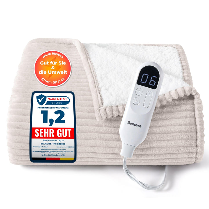 BEDSURE Heizdecke Wärmedecke Elektrische Kuscheldecke - mit Abschaltautomatik, 6 Heizstufen & 10 Stu