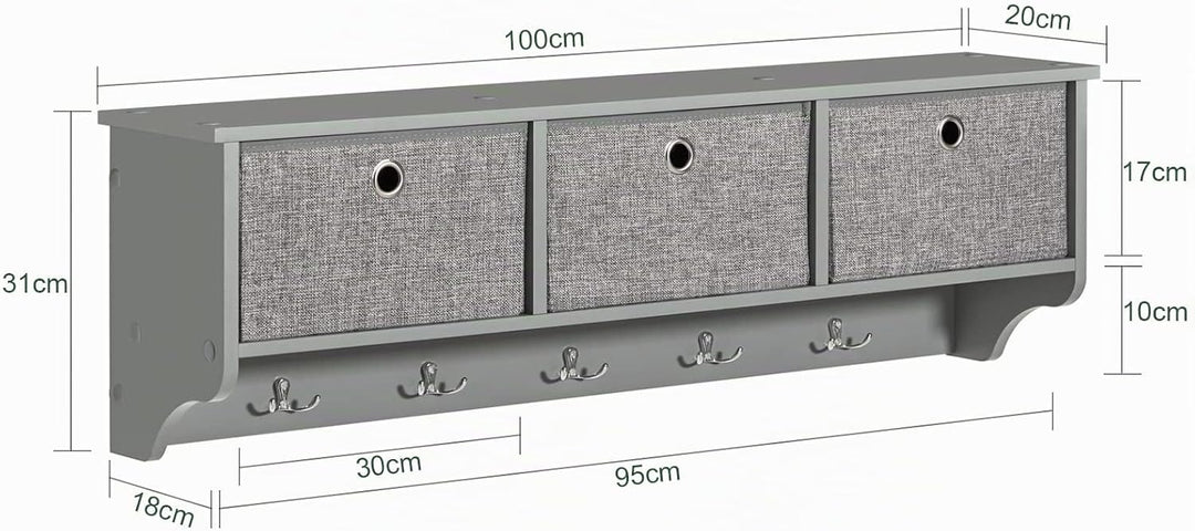 SoBuy FRG282-HG Wandgarderobe Flurgarderobe Kleiderhaken Hängeregal mit 3 Körben und 5 Haken Gardero
