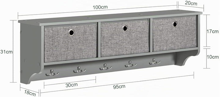 SoBuy FRG282-HG Wandgarderobe Flurgarderobe Kleiderhaken Hängeregal mit 3 Körben und 5 Haken Gardero
