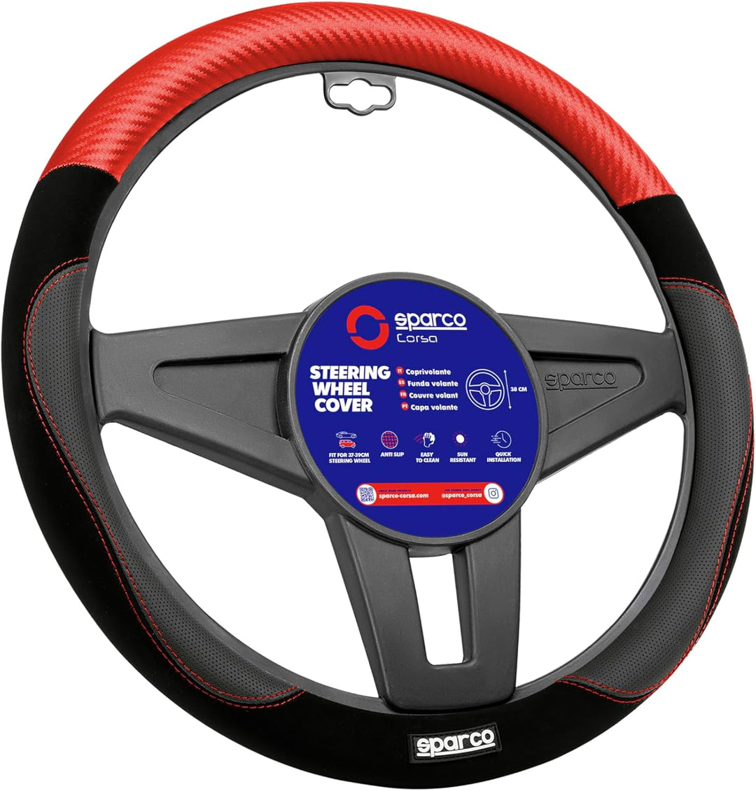 Sparco Lenkradbezug S122 Rot und Schwarz in Wildleder + PVC, S122 ROT
