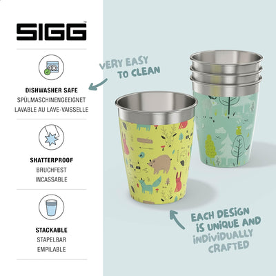 SIGG Kinderbecher Set (4 x 0.35 L), Trinkbecher für Kinder in 4 bunten Designs für Jungen und Mädche