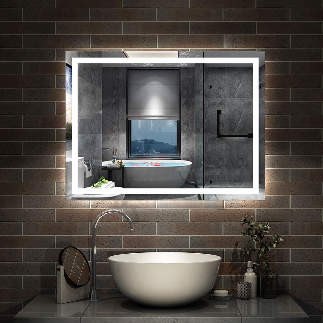 Aica Sanitär Badspiegel 70×50cm Druckknopf/Wandschalter 3 Lichtfarbe dimmbar Memory Beschlagfrei Bad