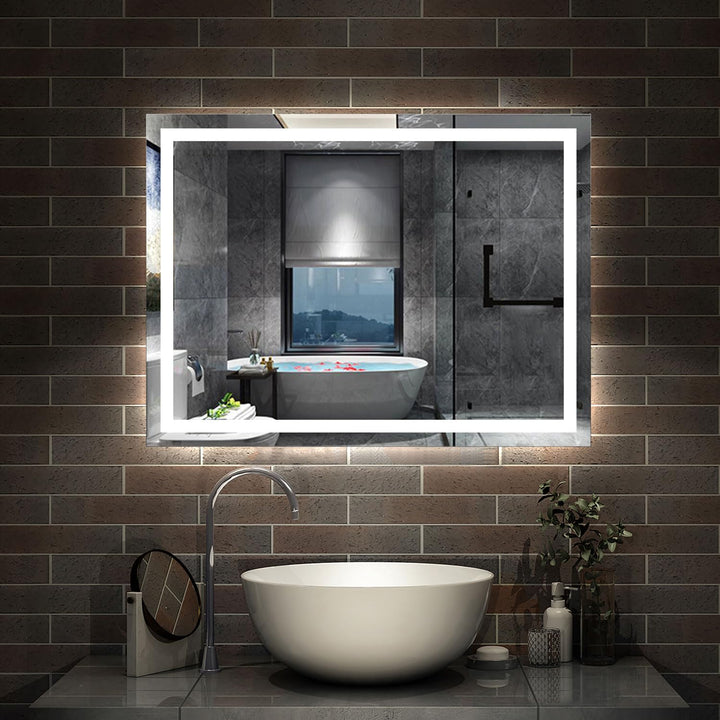 Aica Sanitär Badspiegel 70×50cm Druckknopf/Wandschalter 3 Lichtfarbe dimmbar Memory Beschlagfrei Bad