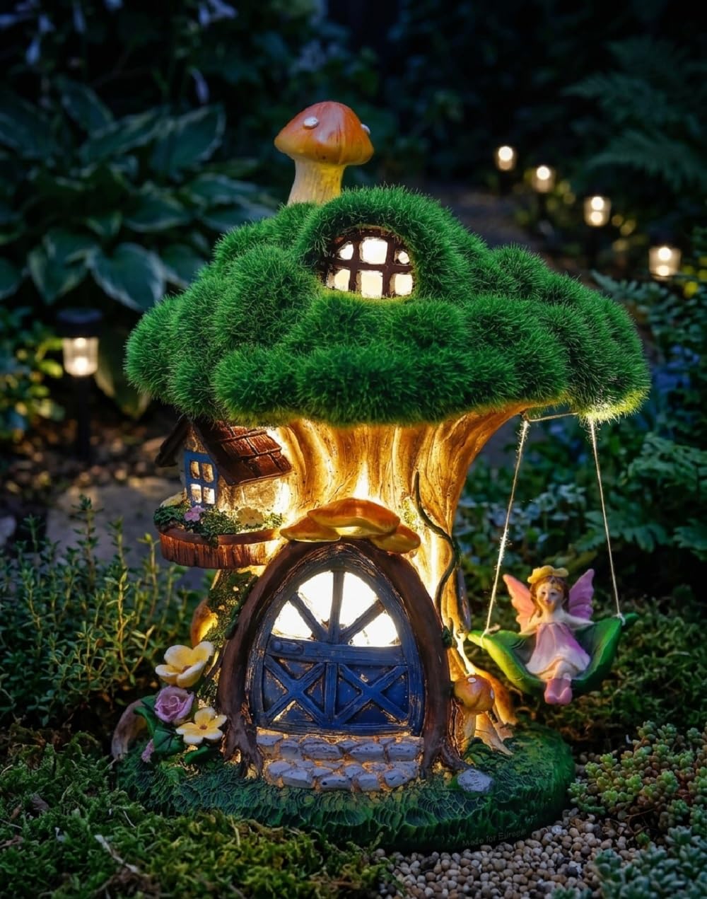 TERESA'S COLLECTIONS 19cm Gartendeko für Draussen Feengarten Haus Solarleuchte Feenhaus Gartenfigur