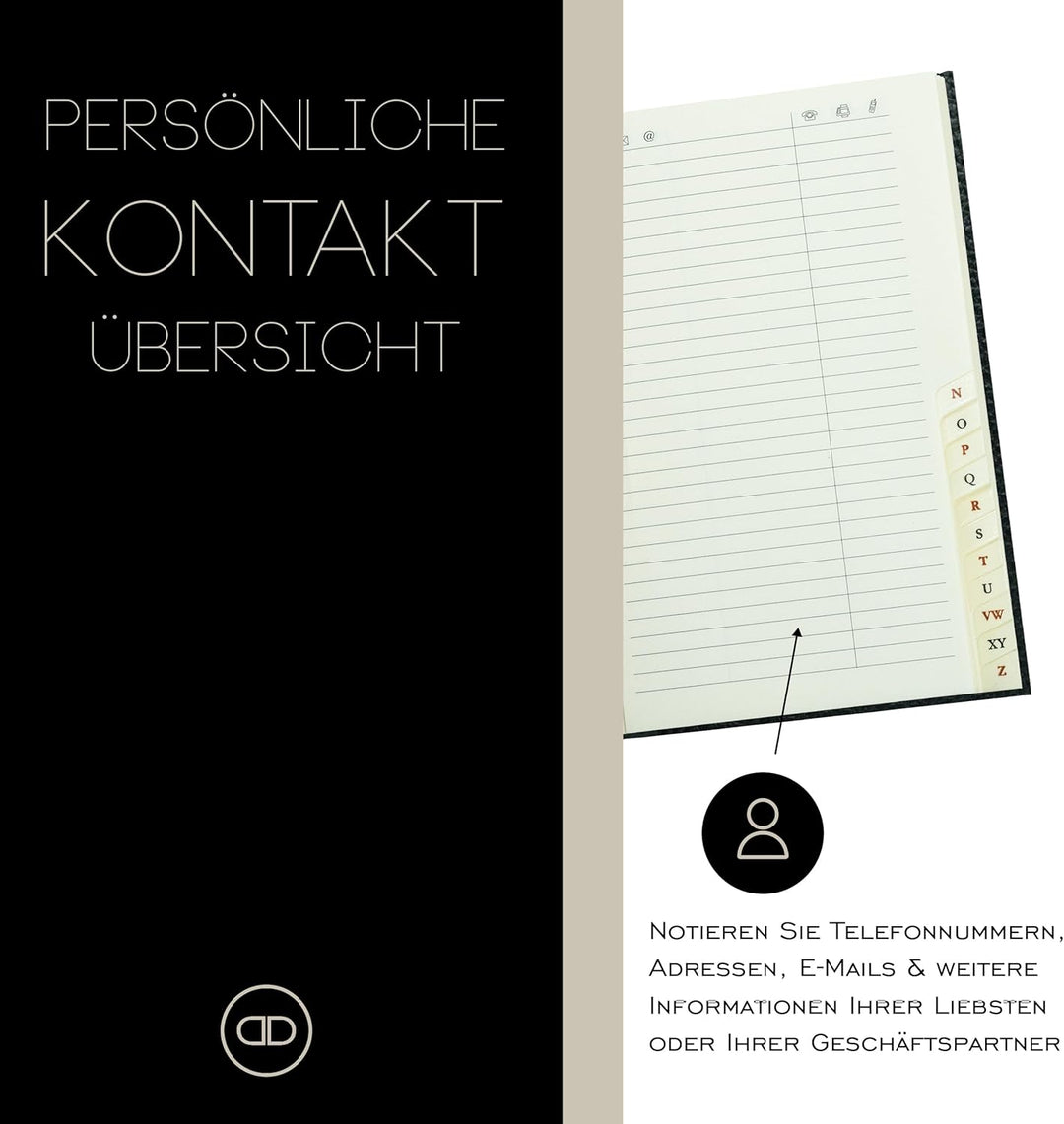 DELMON VARONE - Personalisierbares Adressbuch DIN A7 gebunden mit A-Z Register Soft Grain Premium Le