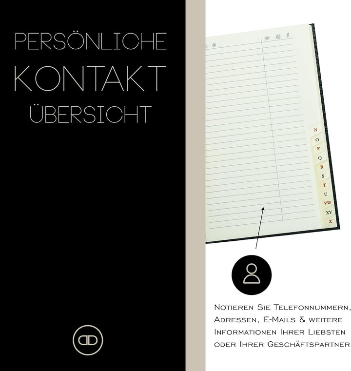 DELMON VARONE - Personalisierbares Adressbuch DIN A7 gebunden mit A-Z Register Soft Grain Premium Le