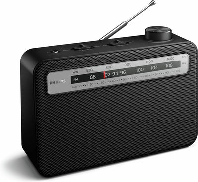 Philips Tragbares FM Radio/Retro-Radio ideal für Küche, Toilette oder Garage/FM und MW Analogradio,