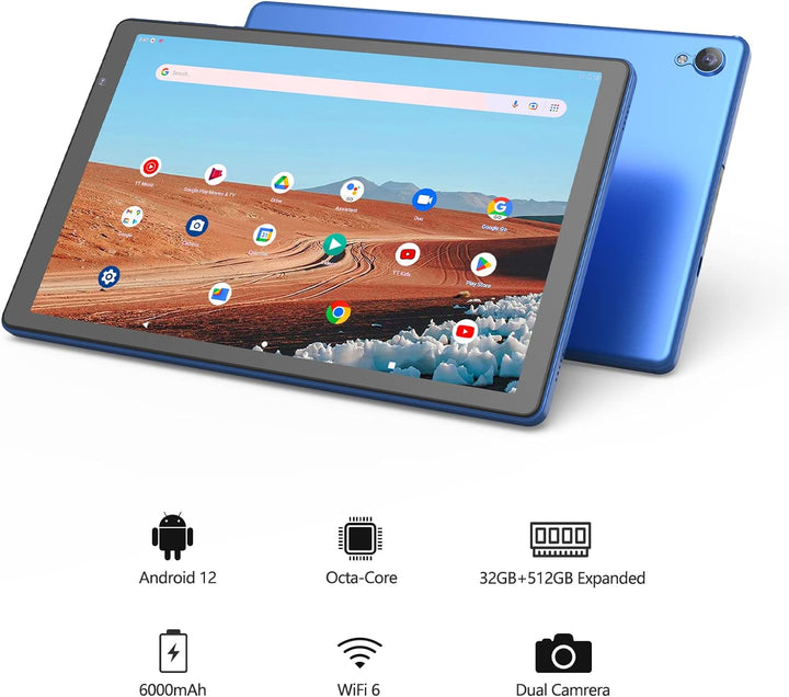 PRITOM 10 Inch Android 12 Tablet, 6000 Mah, 32 GB ROM, Expandable to 512 GB, Quad Core Processor, 10