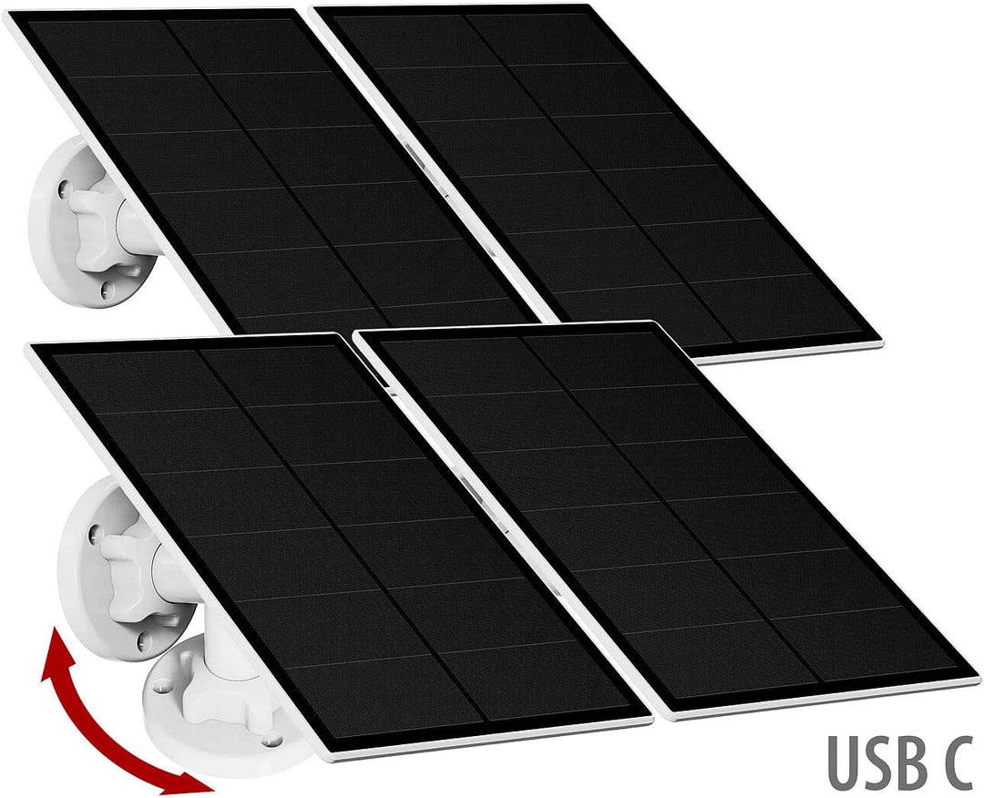 revolt Solarmodule: 4er Universal Solarpanel für Akku IP Kameras mit USB Typ C Port, 5W (Wetterfeste