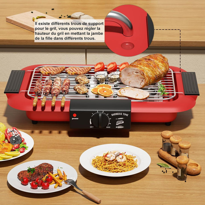 Elektrogrill, Grill für den Innen- und Aussenbereich, antihaftbeschichtet, rauchfrei, Doppelrohr, 20
