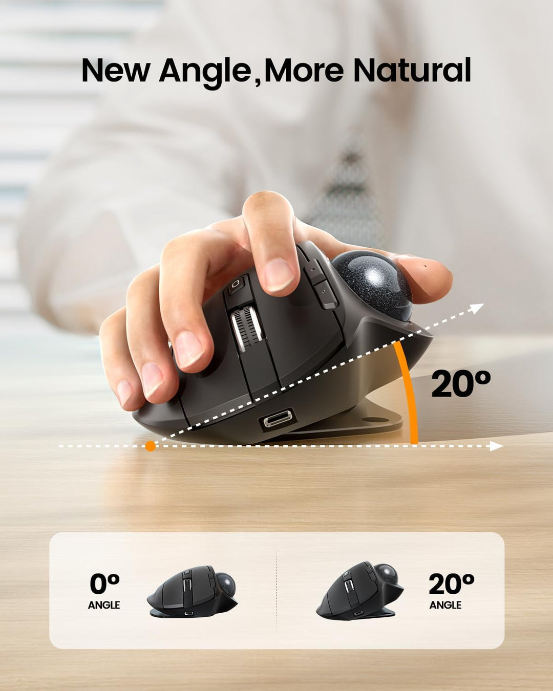 ProtoArc EM01 NL Trackball Maus, Verstellbarer Winkel Maus, 2.4G USB Kabellos & 2*Bluetooth, Daumens