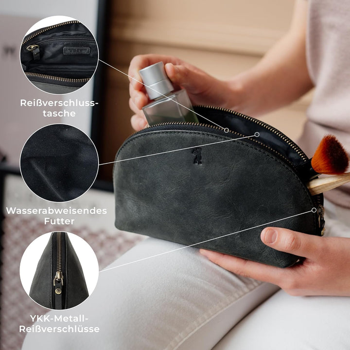 Berliner Bags Vintage Kosmetiktasche Zoe, Kulturtasche aus Leder, Schminktasche und Federmäppchen, f