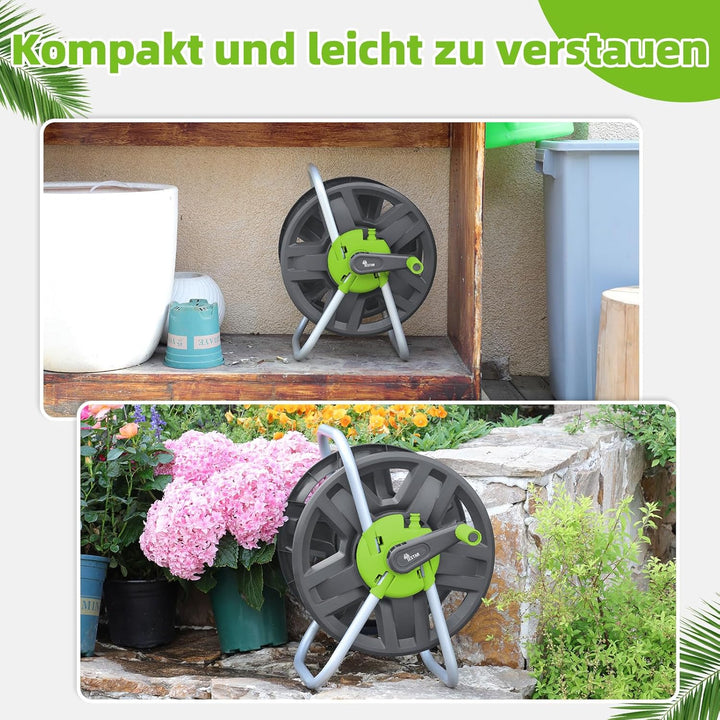 Schlauchtrommel Kunststoff, Tragbare Schlauchaufroller für 24-30m 1/2" Gartenschlauch, Platzsparend