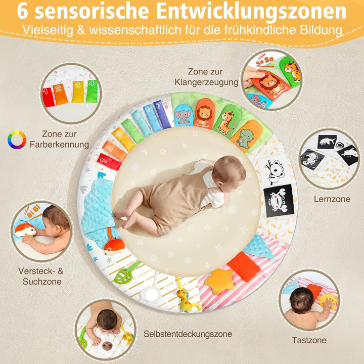 URMYWO Spielbogen Baby– Baby Krabbeldecke mit 5 abnehmbaren Spielzeugen zum Greifen - 6 Entwicklungs