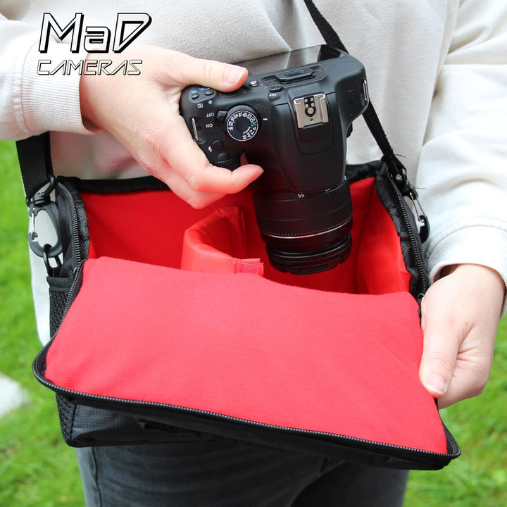 MaD Camera - Gepolsterte DSLR-Kameratasche (Mittel) - Verstellbare Umhänge-Tragetasche - Kompatibel