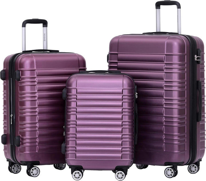 BEIBYE Hartschalen Koffer Trolley Rollkoffer Reisekoffer Zwillingsrollen Kofferset (Violett, Set) Vi
