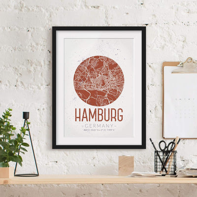 Bild mit Rahmen - Stadtplan Hamburg - Retro - Rahmenfarbe Schwarz, 40 x 30 cm 40cm x 30cm Schwarz, 4