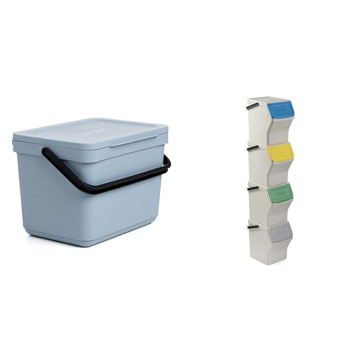 TATAY Mülltrennsystem Küche | 1 Biomülleimer Smart 6L Blau ohne Halterung + 4 Easy Waste Recycling B