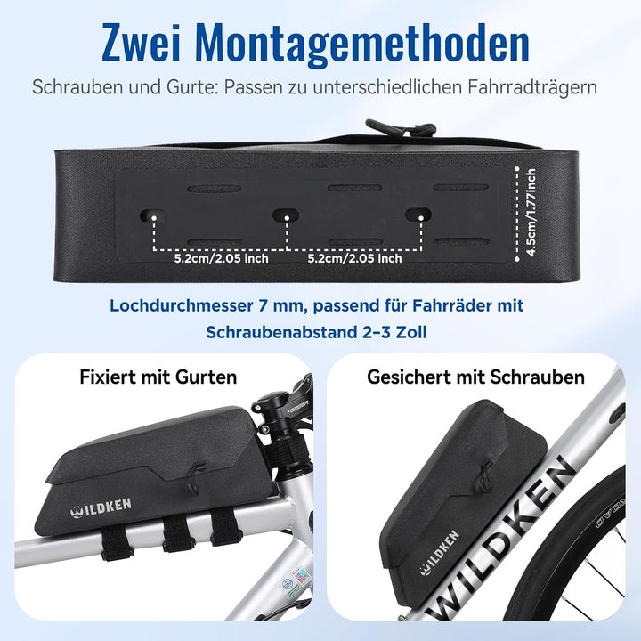 Wildken 1.2L Oberrohrtasche Fahrrad Schraubbar, Rahmentasche Fahrrad Wasserdicht mit Magnetischer Kl