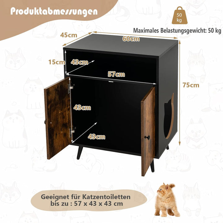 COSTWAY Katzenschrank Katzentoilette, Katzenhaus mit Doppeltüren & Eingang & offenem Regal, Katzenhö