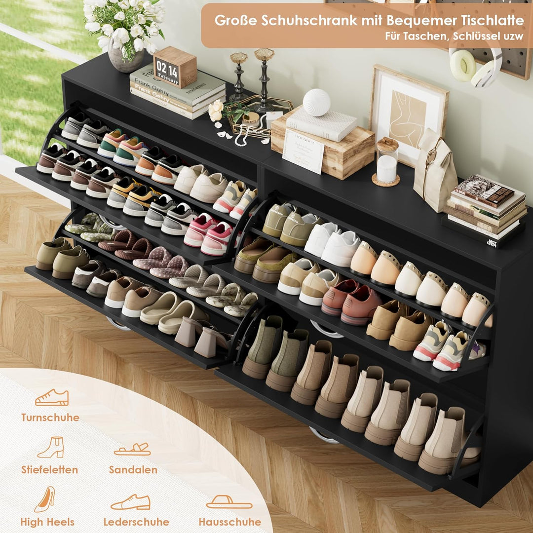 FirFurd Schuhschrank schwarz mit Schuhkipper für 8-16 Parre, Schuhregal platzsparend für Schuhaufbew